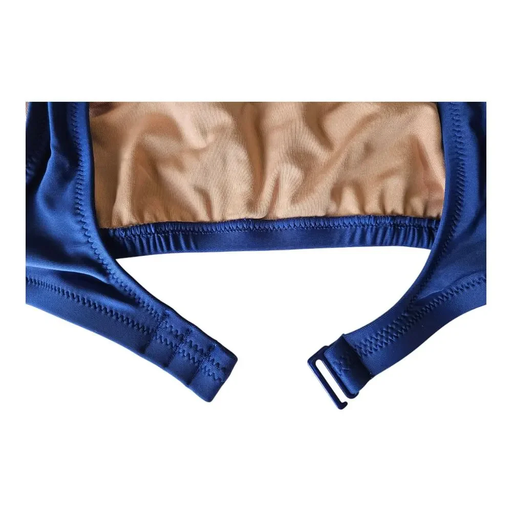 J. CREW Women's Size M Heritage Bikini Top Scoop Neck Blue Lined NEW NWT